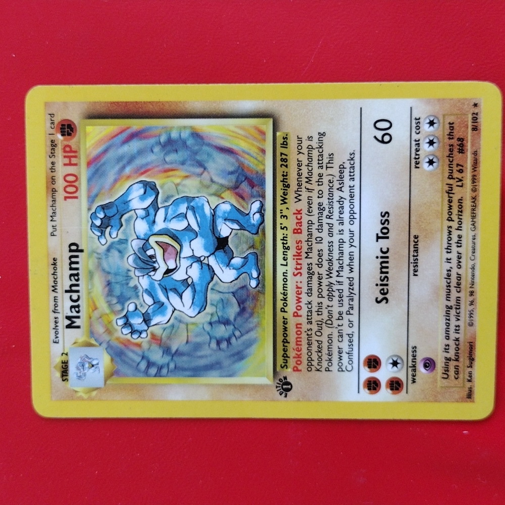 1st Edition 1995 Machamp Holographic Card (8/102)